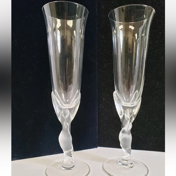 6 Igor Carl Faberge Frosted Kiss Snow Dove Bird Crystal champagne Glasses - Picture 2 of 7